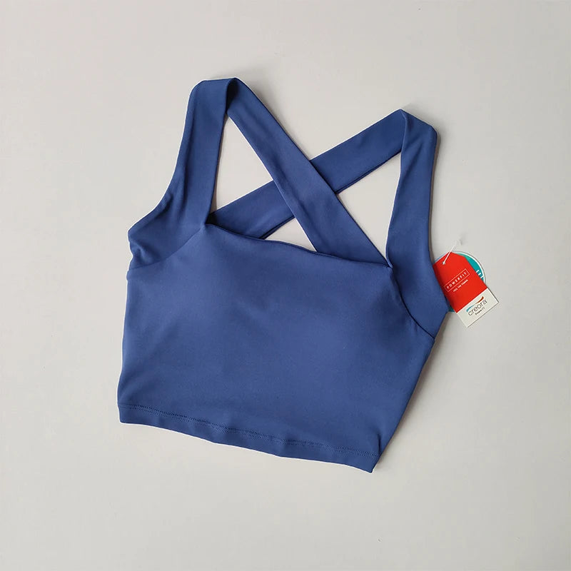 Naked Seamless Cross Back Sports Bra for Women with Wide Shoulder Straps Fitness Bra Running Shock-absorbing Yoga Vest Top