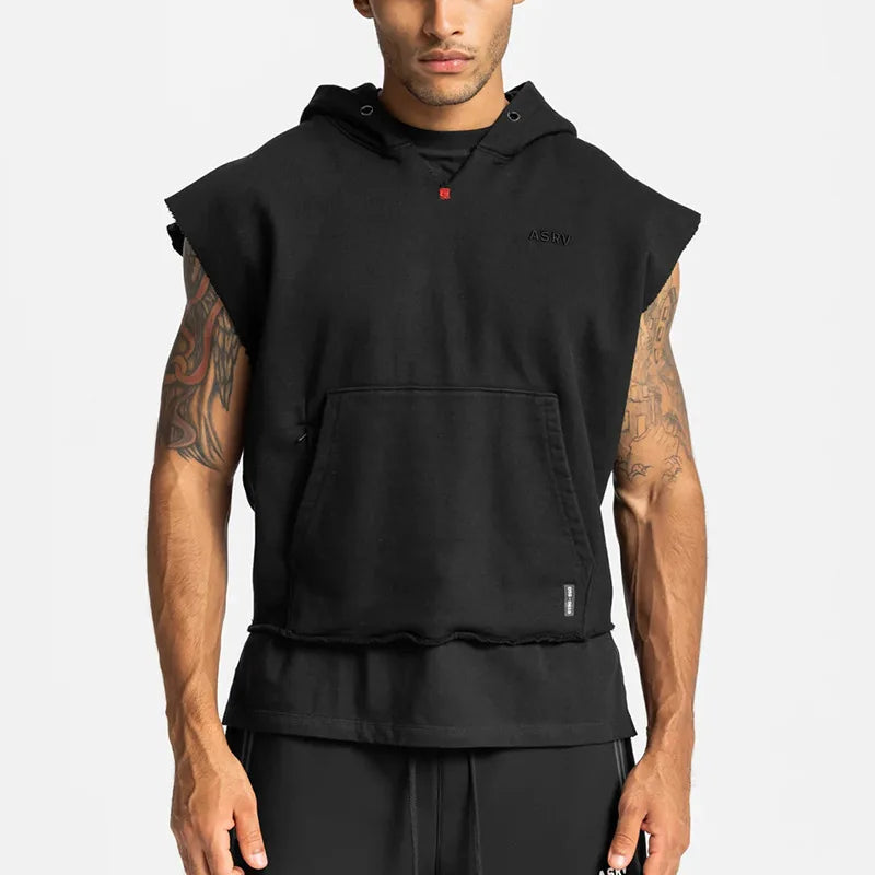 Gyms Mens Multi-pocket Bodybuilding Cotton Sleeveless Hooded Casual Biker Vest Sweatshirt Fitness Workout Sportswear Tops Male