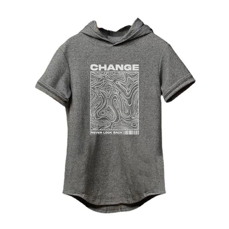Gym Bodybuilding Fashion Hooded T-Shirt Mens Sport Short Sleeve Fitness Muscle Shirt Slim Fit Cotton Breathable Workout Hoodie