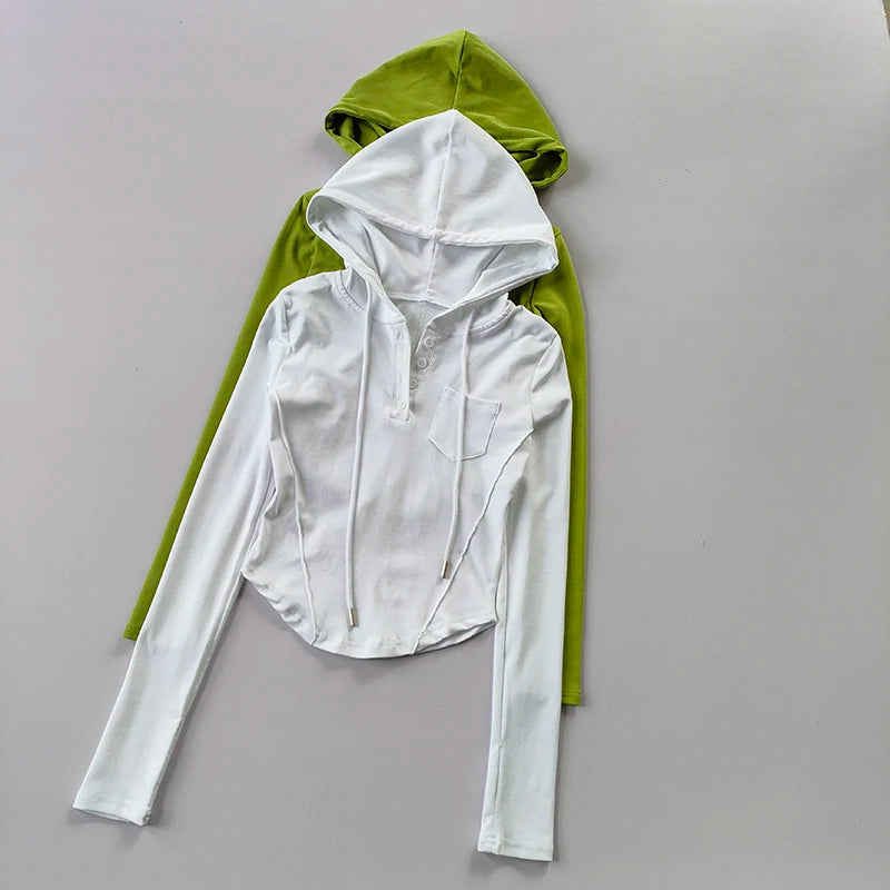 Women Gym Hooded Casual Sports Sweater Crop Top Fat Dry Threaded Slim Slim Pullover Running Yoga Shirt Long Sleeve Clothing