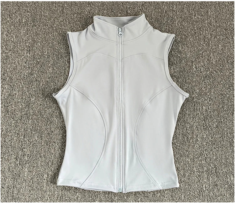 Women's Slim Fit Sport Sleeveless Top Quick Dry Elastic Stand Collar Yoga Fitness Clothing Summer Zipper