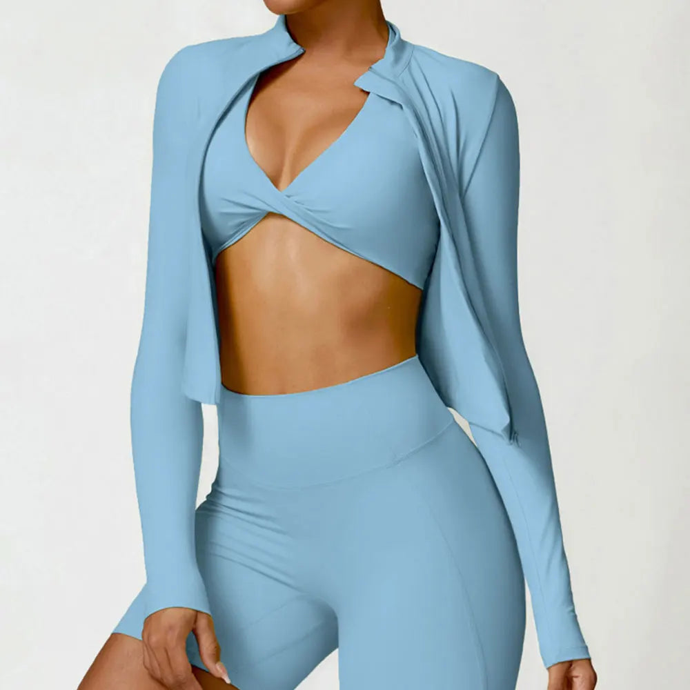 Women's Gym Exercise Shirt Yoga Long Sleeve Sportswear Top Zipper Jacket Gym Push Up Workout Tops Running Cycling Sportswear
