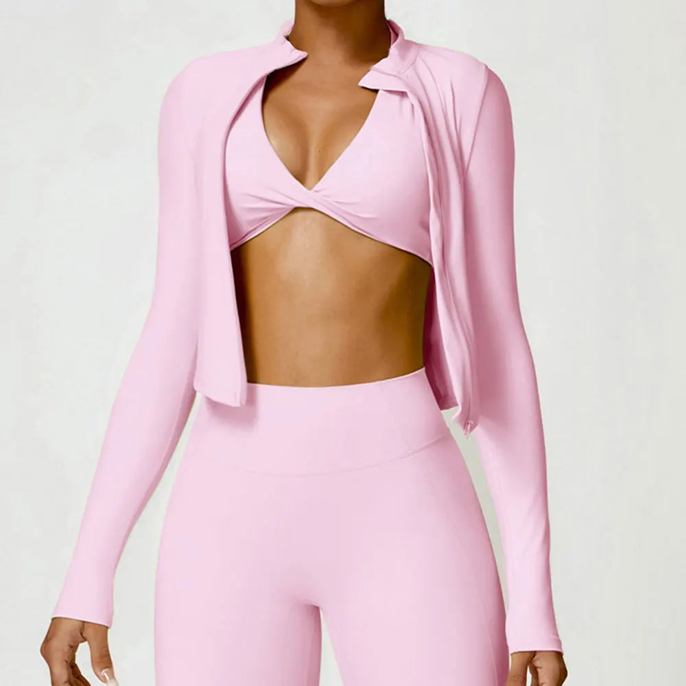 Women's Gym Exercise Shirt Yoga Long Sleeve Sportswear Top Zipper Jacket Gym Push Up Workout Tops Running Cycling Sportswear