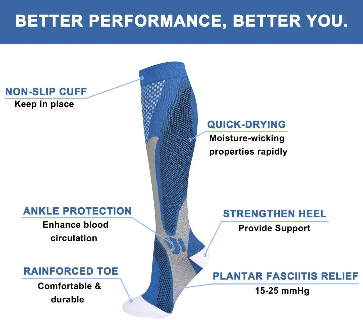 Running Compression Socks Stockings 20-30 mmhg Men Women Sports Socks for Nursing Rugby Marathon Cycling Football Varicose Veins