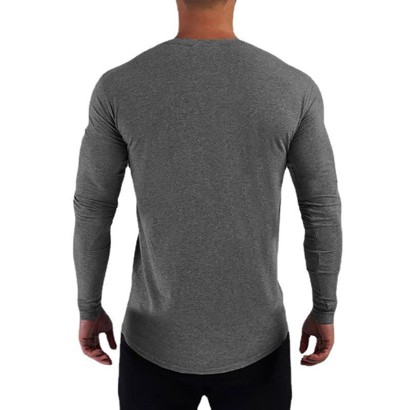 Running T-shirt Men Long Sleeve Shirt Autumn Outdoor Sports Tops Cotton Pullovers Slim Fit Gym Bodybuilding Fitness Tee Shirt