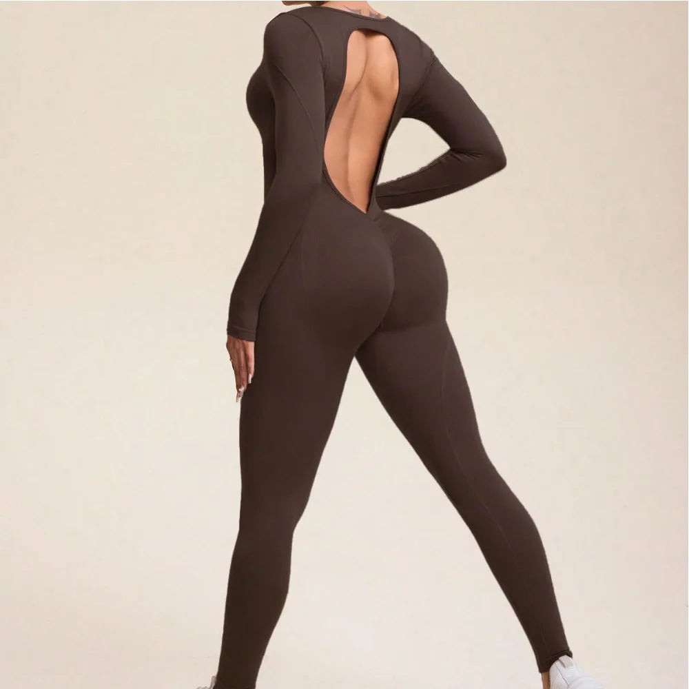 Seamless sports yoga suit jumpsuit long sleeve peach hip trousers running fitness exercise Pilates quick drying clothes