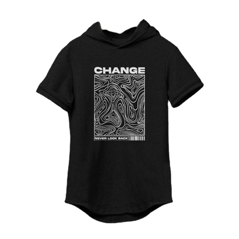 Gym Bodybuilding Fashion Hooded T-Shirt Mens Sport Short Sleeve Fitness Muscle Shirt Slim Fit Cotton Breathable Workout Hoodie