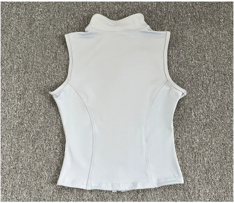 Women's Slim Fit Sport Sleeveless Top Quick Dry Elastic Stand Collar Yoga Fitness Clothing Summer Zipper