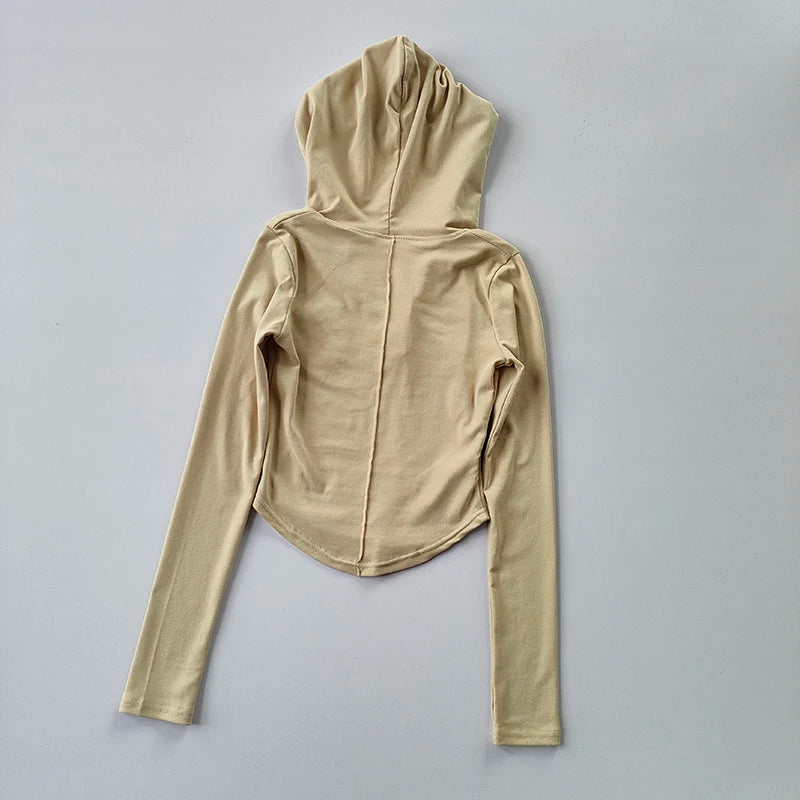 Women Gym Hooded Casual Sports Sweater Crop Top Fat Dry Threaded Slim Slim Pullover Running Yoga Shirt Long Sleeve Clothing