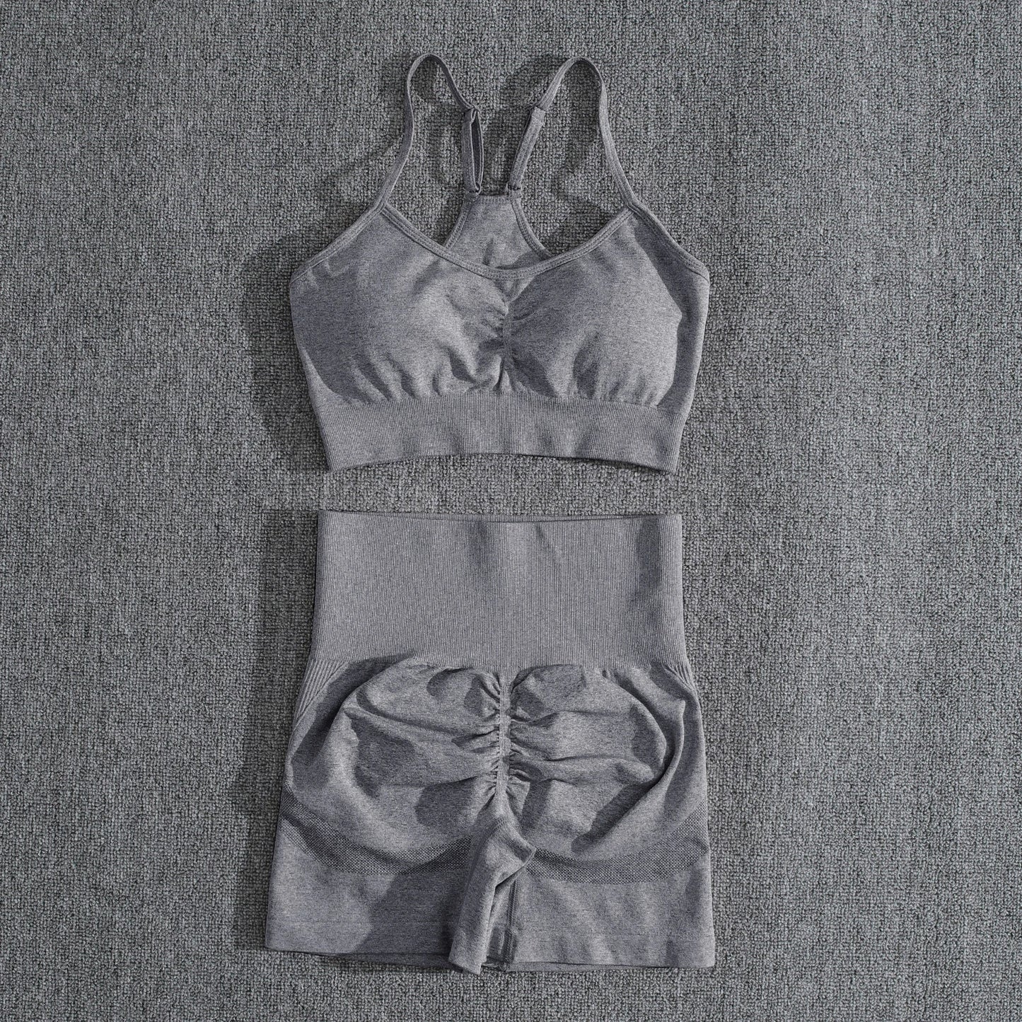 Solid Women Two Piece Sets Peach Buttocks Shorts Female Trackuists Gym Set Halter Fitness Shorts Push Up Bra Summer