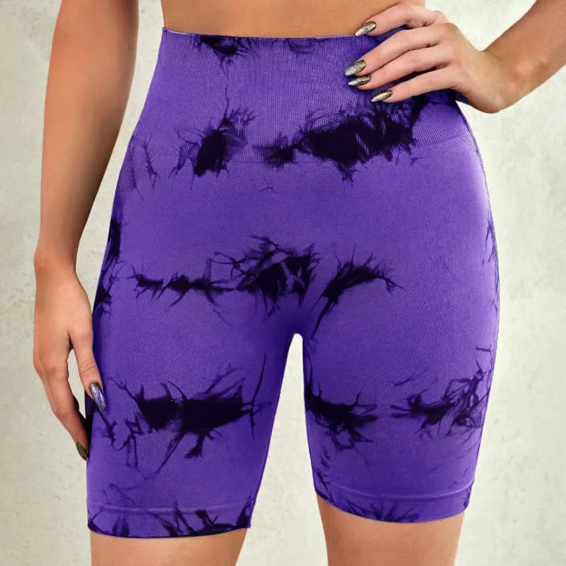 Tie Dyed Seamless Fitness Pants WOMEN'S High Waist and Hip Lifting Sports Tight Shorts Running Sexy Peach Fitness Yoga Shorts