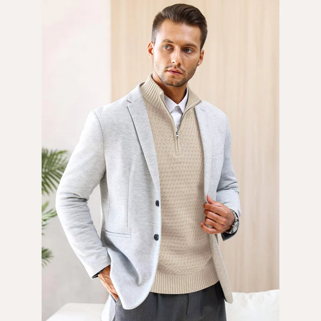 Men's Sweater Winter Casual Knitted Zip Sweater Mock Neck Pullover Ribbed Knit Casual Pure Color Soft Sweaters US Size