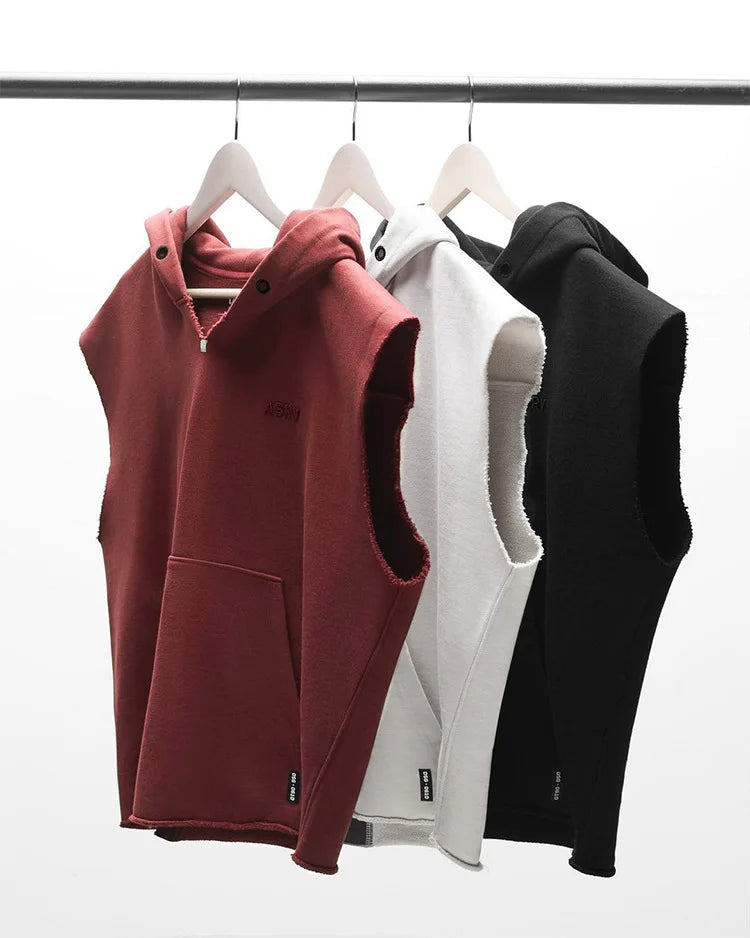 Gyms Mens Multi-pocket Bodybuilding Cotton Sleeveless Hooded Casual Biker Vest Sweatshirt Fitness Workout Sportswear Tops Male