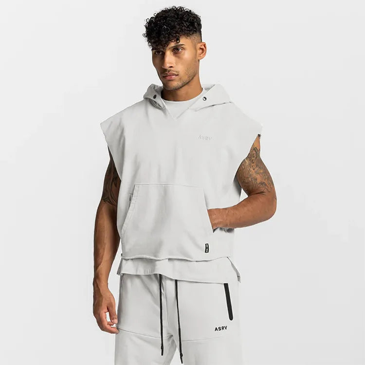 Gyms Mens Multi-pocket Bodybuilding Cotton Sleeveless Hooded Casual Biker Vest Sweatshirt Fitness Workout Sportswear Tops Male