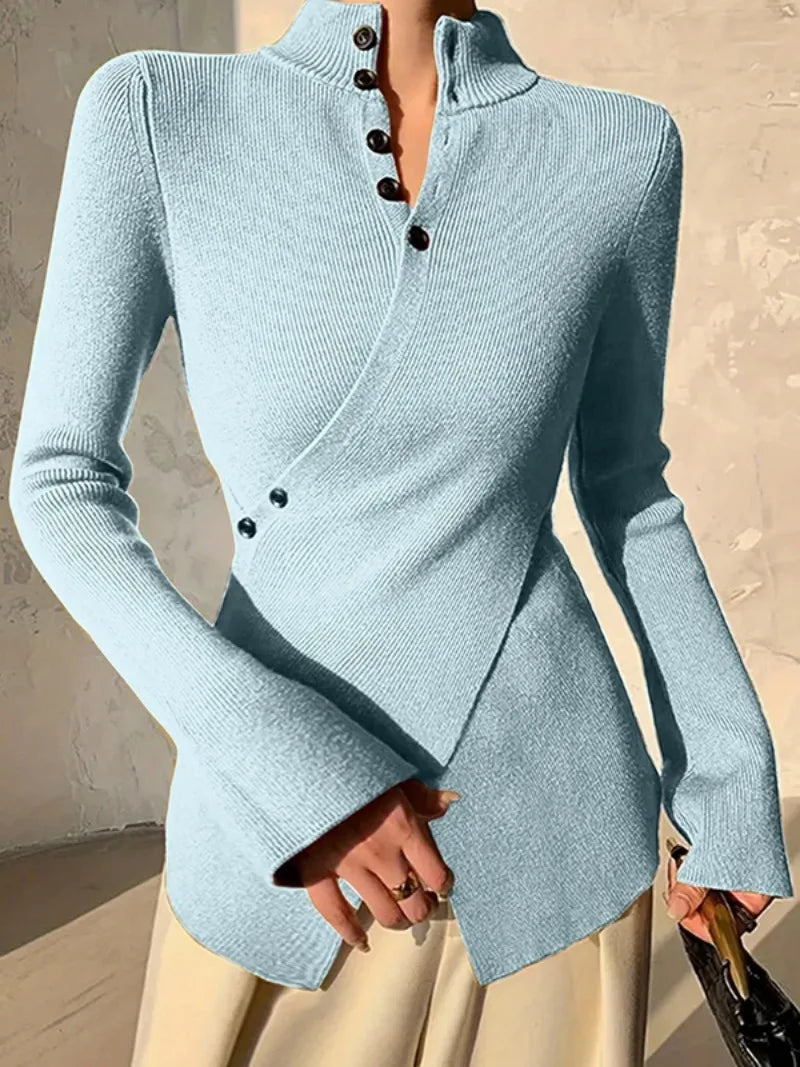 Gymystars V-neck Sweater Women's Skinny Knitted T-shirt 2025 New Solid Color Asymmetric Long Sleeves Elegant Pullovers Female
