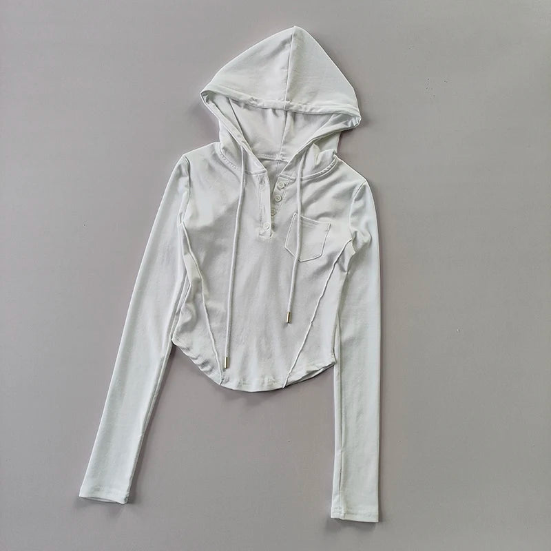 Women Gym Hooded Casual Sports Sweater Crop Top Fat Dry Threaded Slim Slim Pullover Running Yoga Shirt Long Sleeve Clothing