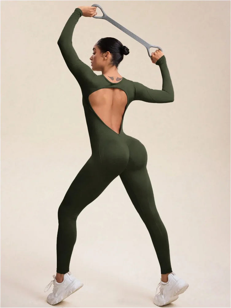 Seamless sports yoga suit jumpsuit long sleeve peach hip trousers running fitness exercise Pilates quick drying clothes