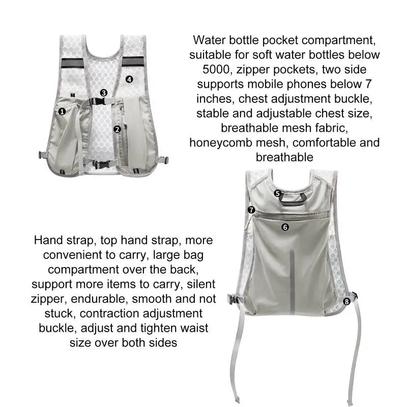 Running Vest with Multiple Pocket Lightweight Reflective Hydration Backpack Breathable Material Vest for Climbing Hiking Camping
