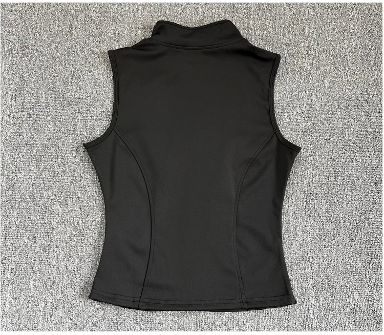 Women's Slim Fit Sport Sleeveless Top Quick Dry Elastic Stand Collar Yoga Fitness Clothing Summer Zipper