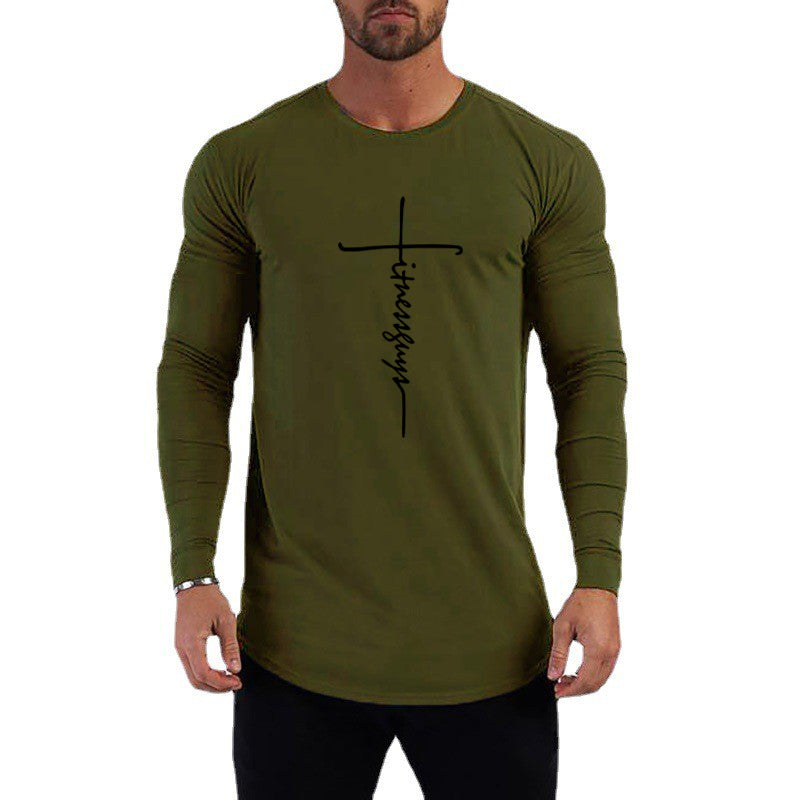 Running T-shirt Men Long Sleeve Shirt Autumn Outdoor Sports Tops Cotton Pullovers Slim Fit Gym Bodybuilding Fitness Tee Shirt