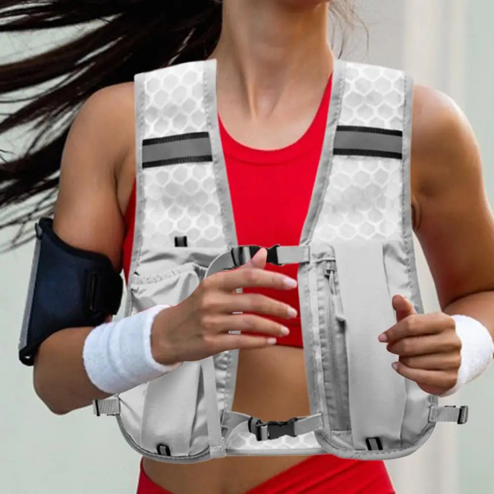 Running Vest with Multiple Pocket Lightweight Reflective Hydration Backpack Breathable Material Vest for Climbing Hiking Camping