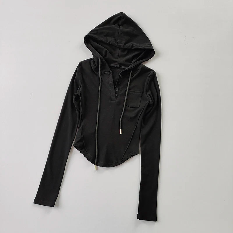 Women Gym Hooded Casual Sports Sweater Crop Top Fat Dry Threaded Slim Slim Pullover Running Yoga Shirt Long Sleeve Clothing