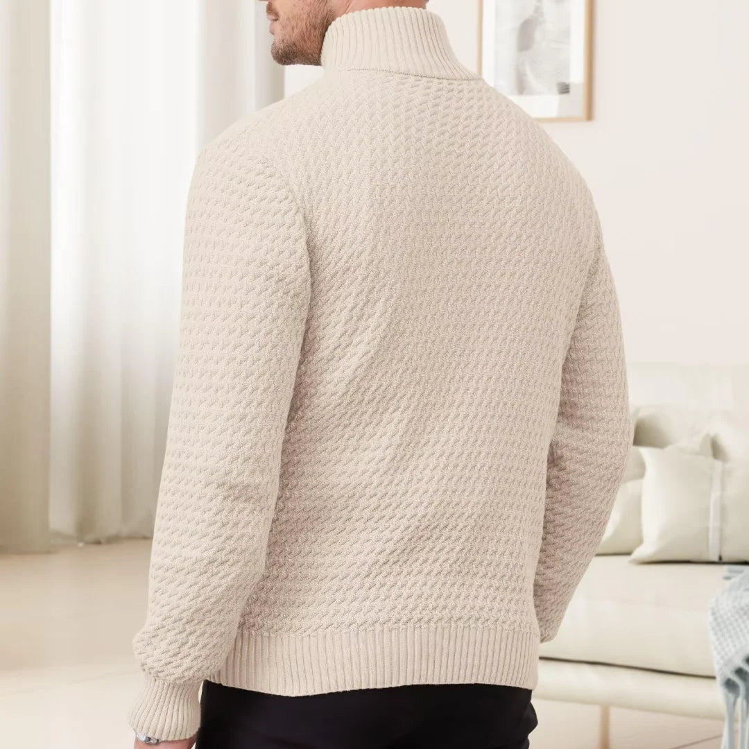 Men's Sweater Winter Casual Knitted Zip Sweater Mock Neck Pullover Ribbed Knit Casual Pure Color Soft Sweaters US Size