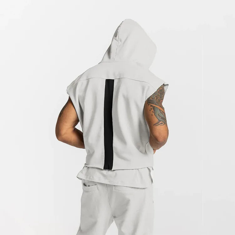 Gyms Mens Multi-pocket Bodybuilding Cotton Sleeveless Hooded Casual Biker Vest Sweatshirt Fitness Workout Sportswear Tops Male