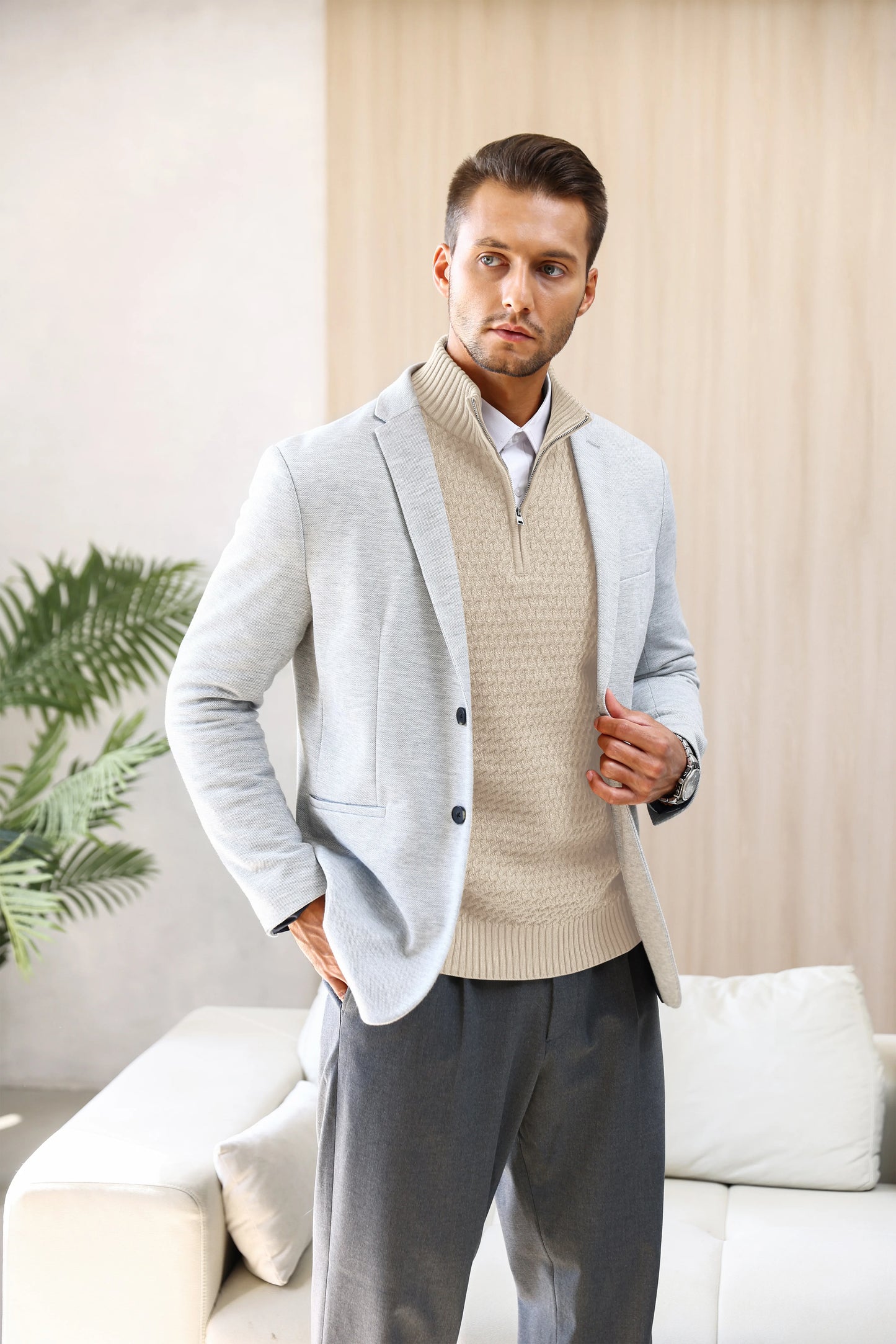 Men's Sweater Winter Casual Knitted Zip Sweater Mock Neck Pullover Ribbed Knit Casual Pure Color Soft Sweaters US Size