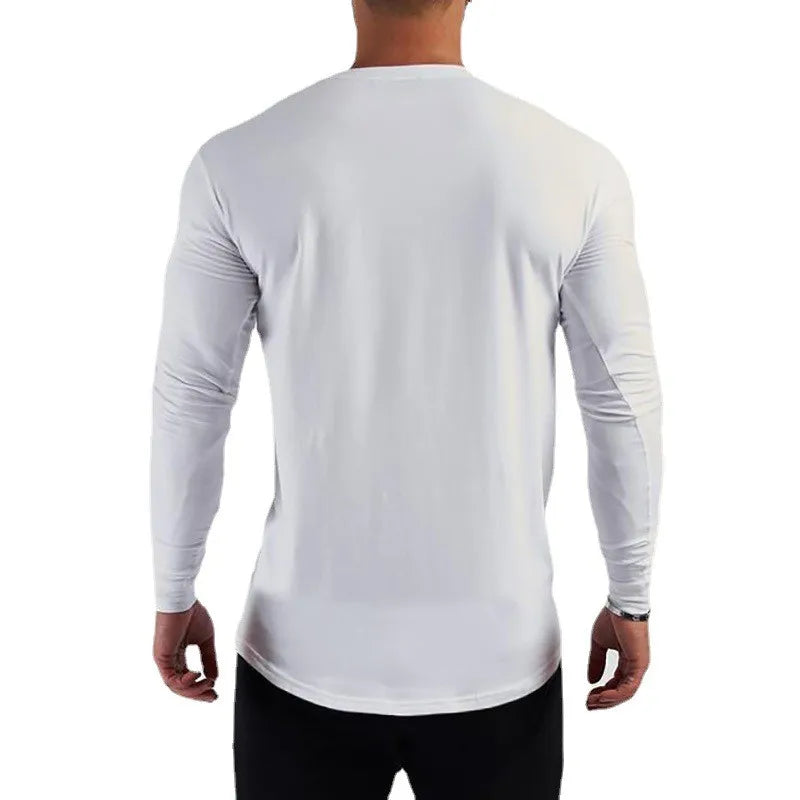 Running T-shirt Men Long Sleeve Shirt Autumn Outdoor Sports Tops Cotton Pullovers Slim Fit Gym Bodybuilding Fitness Tee Shirt