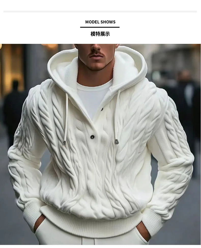 Men Sweatshirts Pullovers Sweaters Solid Casual Loose Splice Hooded Knitted Drawstring Regular Thick Warm Tops Autumn Winter