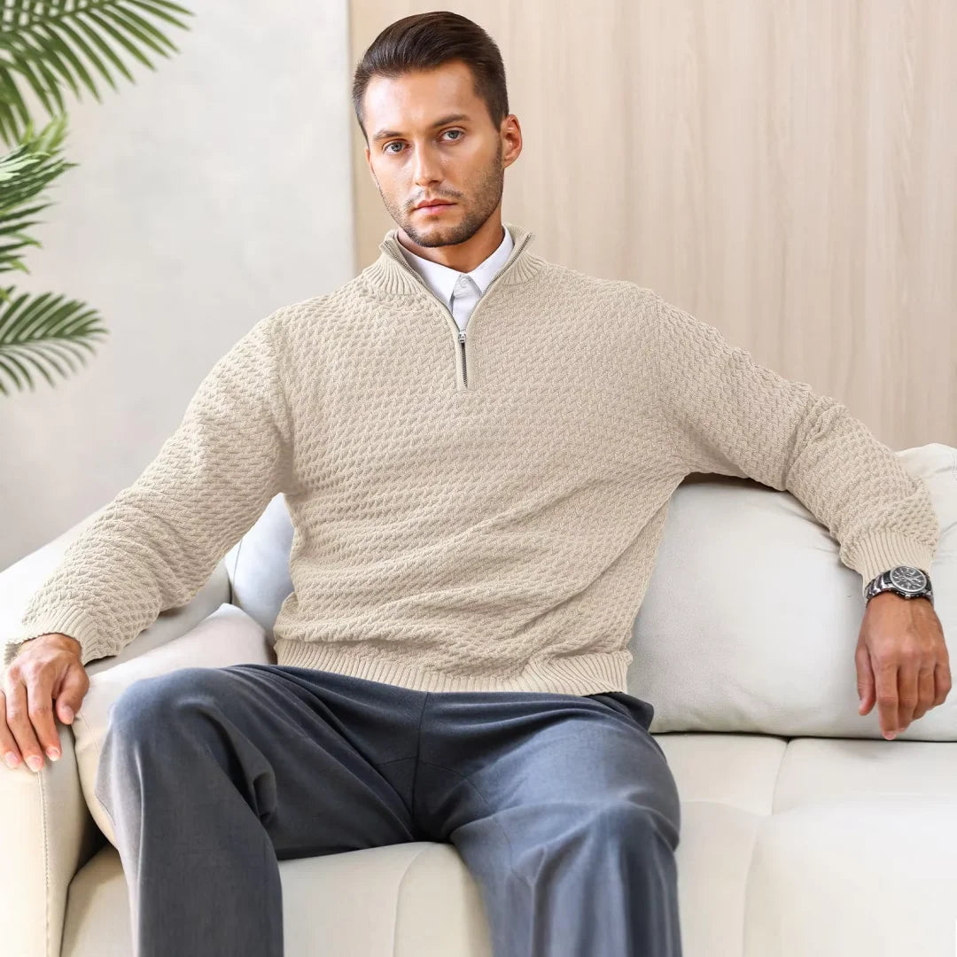Men's Sweater Winter Casual Knitted Zip Sweater Mock Neck Pullover Ribbed Knit Casual Pure Color Soft Sweaters US Size