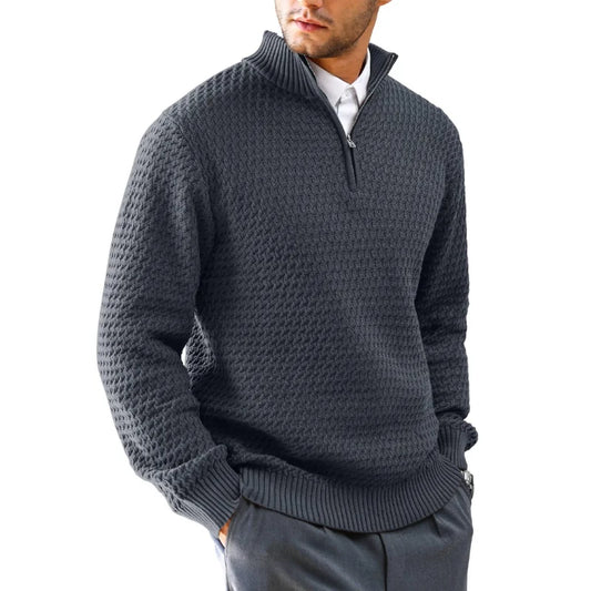 Men's Sweater Winter Casual Knitted Zip Sweater Mock Neck Pullover Ribbed Knit Casual Pure Color Soft Sweaters US Size