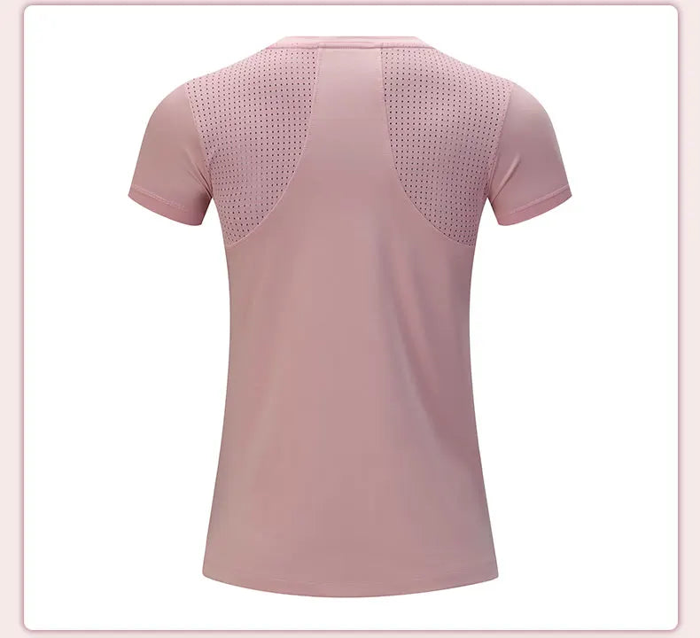 Women Gym Jogging Top Fitness Quick Dry Yoga Shirts Short Sleeve Mesh  Athletic Shirt Outdoor Running Sporting Sweat Suits Pink