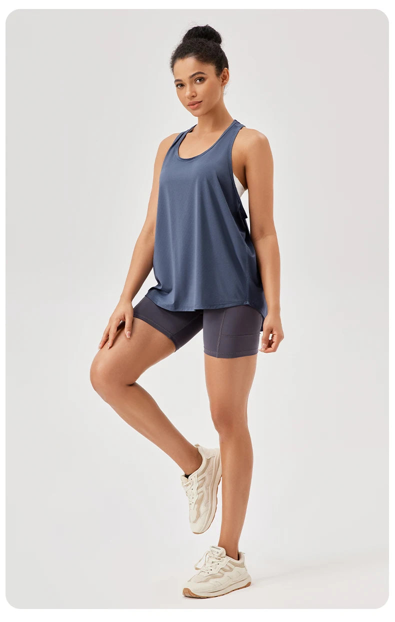 Women Gym Yoga Vest Athletic Fitness Sports Tank Tops Quick Dry Running Blouse Workout Tops Sleeveless Back Yoga Shirts Gym Top
