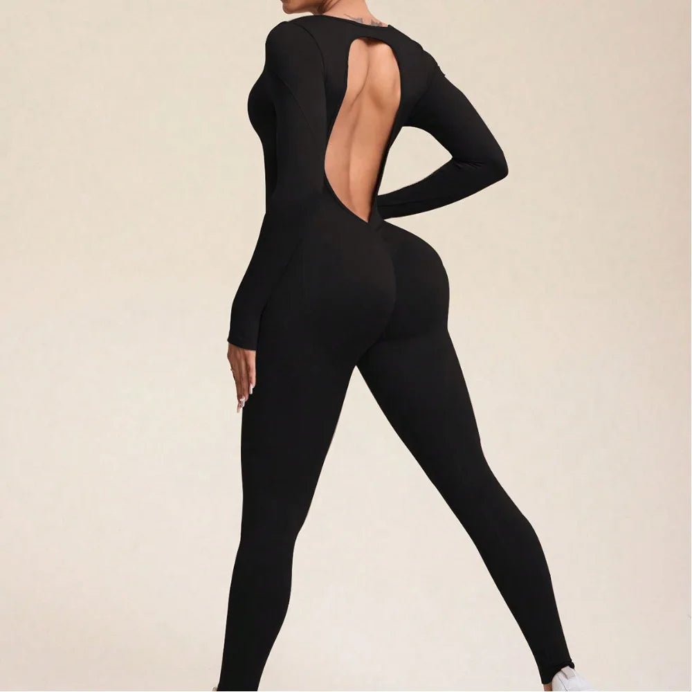 Seamless sports yoga suit jumpsuit long sleeve peach hip trousers running fitness exercise Pilates quick drying clothes