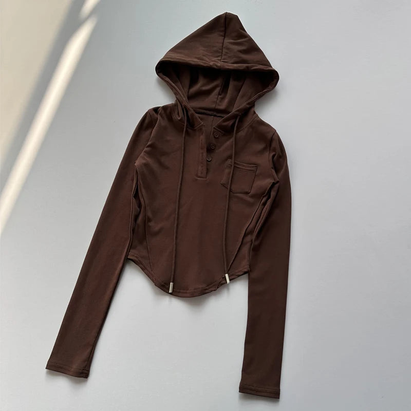 Women Gym Hooded Casual Sports Sweater Crop Top Fat Dry Threaded Slim Slim Pullover Running Yoga Shirt Long Sleeve Clothing