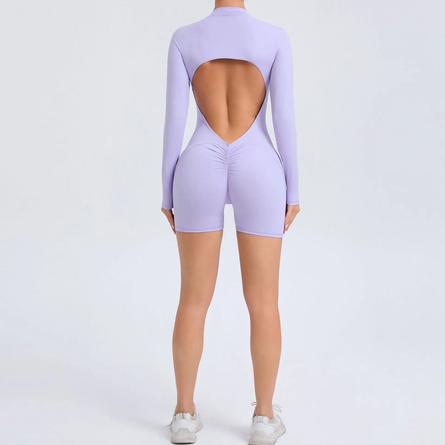 V Back Scrunch One-Piece Suit Push Up Sports Jumpsuit Woman Fitness Zipper Overalls Workout Rompers Women Gym Bodysuits Female