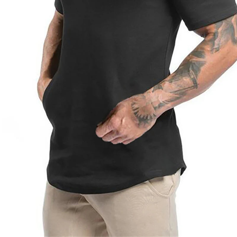 Gym Bodybuilding Fashion Hooded T-Shirt Mens Sport Short Sleeve Fitness Muscle Shirt Slim Fit Cotton Breathable Workout Hoodie