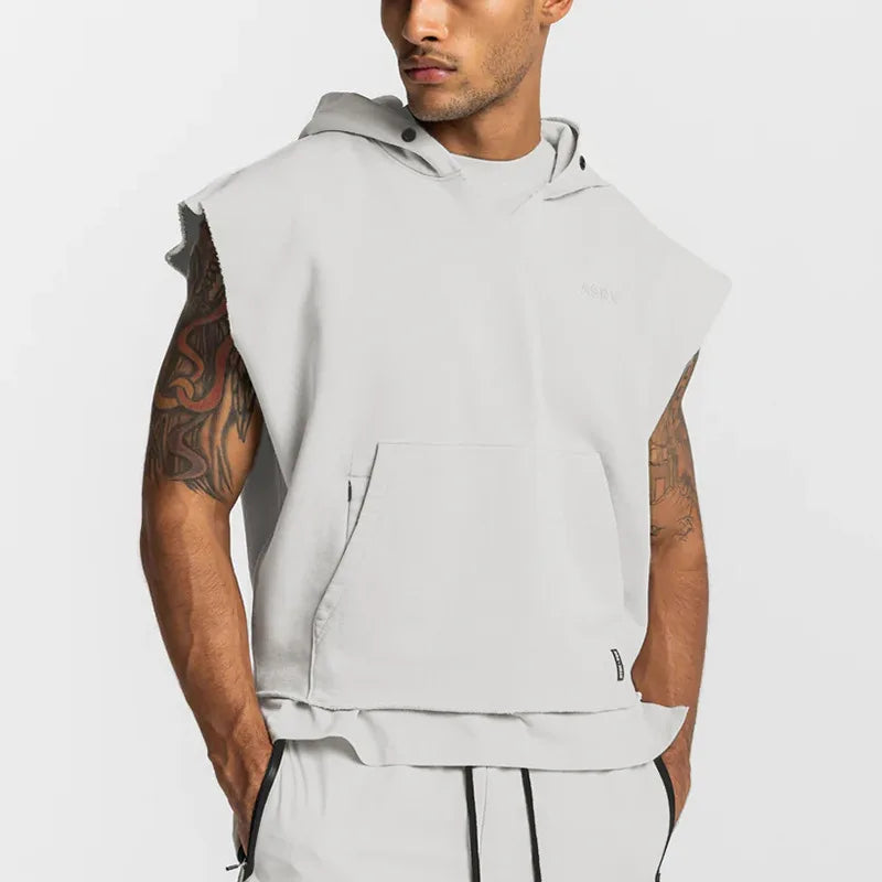 Gyms Mens Multi-pocket Bodybuilding Cotton Sleeveless Hooded Casual Biker Vest Sweatshirt Fitness Workout Sportswear Tops Male