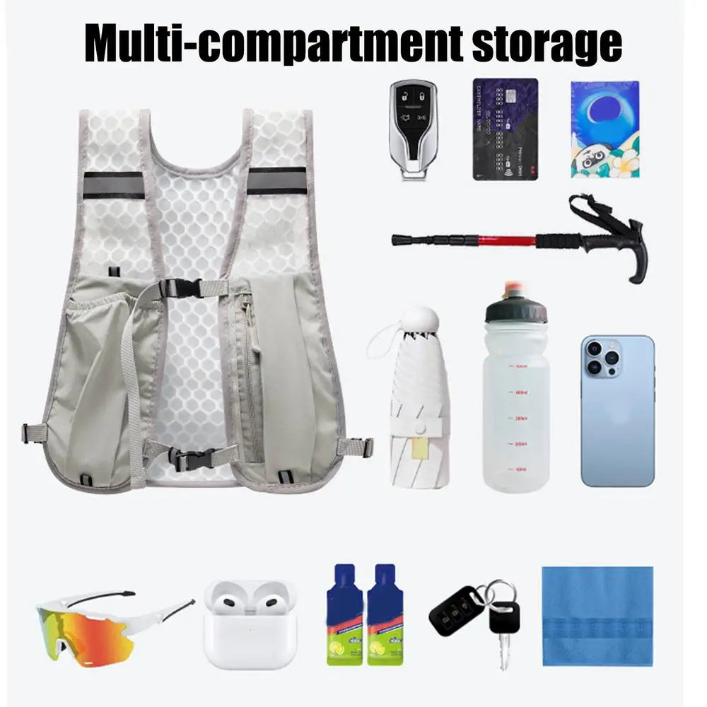 Running Vest with Multiple Pocket Lightweight Reflective Hydration Backpack Breathable Material Vest for Climbing Hiking Camping