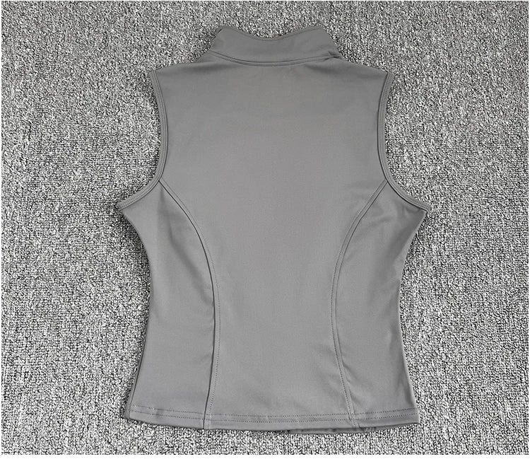 Women's Slim Fit Sport Sleeveless Top Quick Dry Elastic Stand Collar Yoga Fitness Clothing Summer Zipper