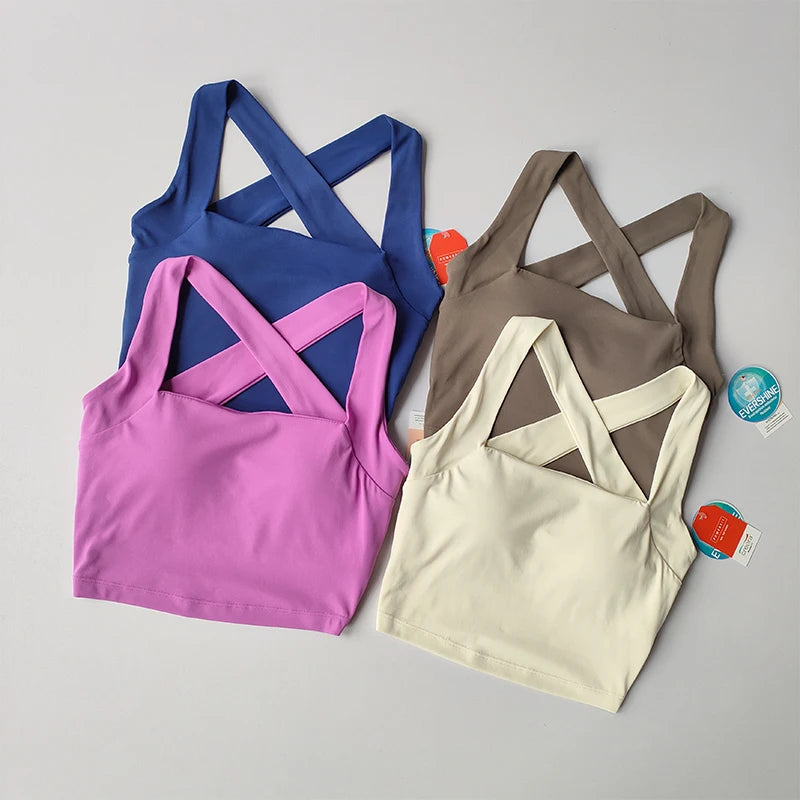 Naked Seamless Cross Back Sports Bra for Women with Wide Shoulder Straps Fitness Bra Running Shock-absorbing Yoga Vest Top