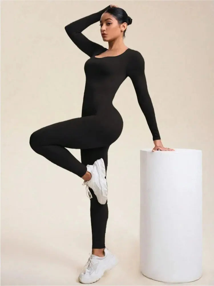 Seamless sports yoga suit jumpsuit long sleeve peach hip trousers running fitness exercise Pilates quick drying clothes