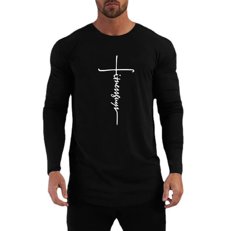 Running T-shirt Men Long Sleeve Shirt Autumn Outdoor Sports Tops Cotton Pullovers Slim Fit Gym Bodybuilding Fitness Tee Shirt