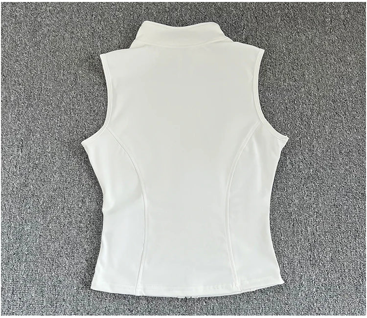Women's Slim Fit Sport Sleeveless Top Quick Dry Elastic Stand Collar Yoga Fitness Clothing Summer Zipper