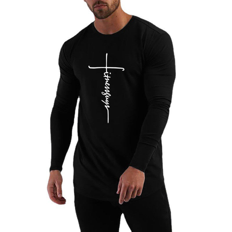 Running T-shirt Men Long Sleeve Shirt Autumn Outdoor Sports Tops Cotton Pullovers Slim Fit Gym Bodybuilding Fitness Tee Shirt