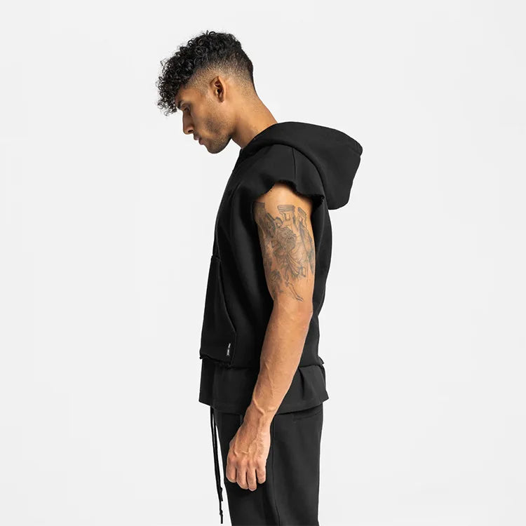 Gyms Mens Multi-pocket Bodybuilding Cotton Sleeveless Hooded Casual Biker Vest Sweatshirt Fitness Workout Sportswear Tops Male