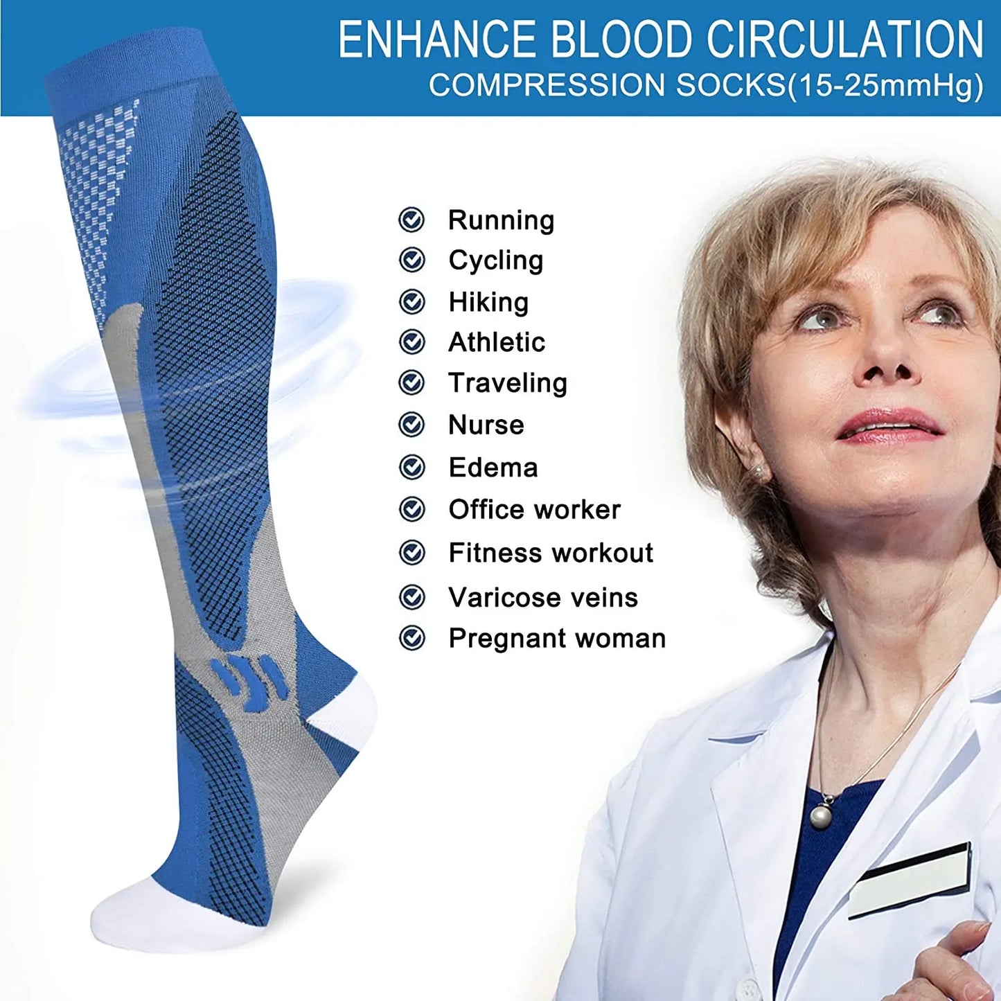 Running Compression Socks Stockings 20-30 mmhg Men Women Sports Socks for Nursing Rugby Marathon Cycling Football Varicose Veins