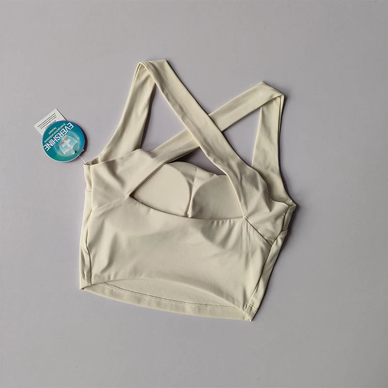 Naked Seamless Cross Back Sports Bra for Women with Wide Shoulder Straps Fitness Bra Running Shock-absorbing Yoga Vest Top